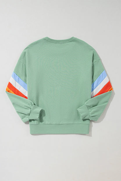 Rainbow Striped Sleeve Crew Neck Loose Sweatshirt. GCollection