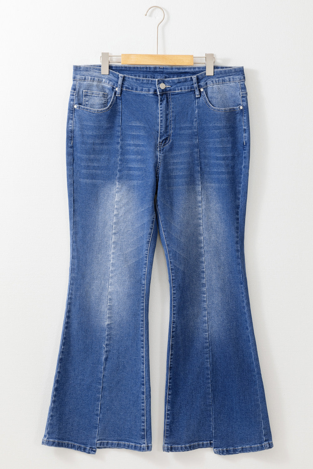 Blue Exposed Seam High Waist Flare Jeans. PSCollection