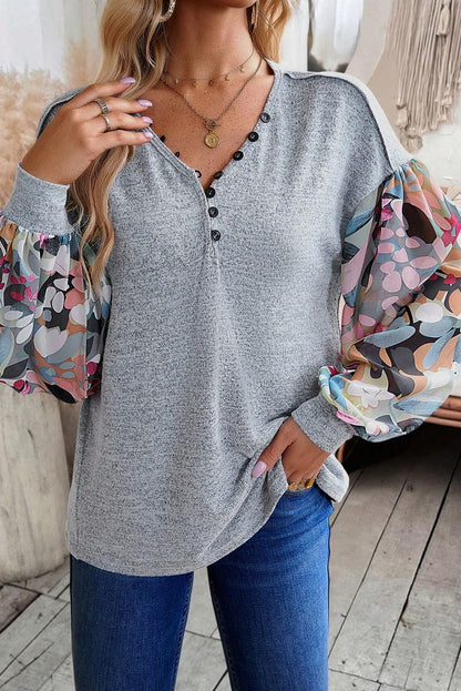 Floral Lantern Sleeve V Neck Top. GCollection