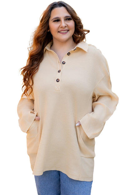 Thermal Waffle Knit Henley Tunic Top. PSCollection