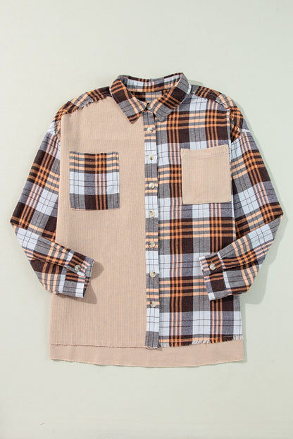 Khaki Knit Plaid Patchwork Shacket. GCollection