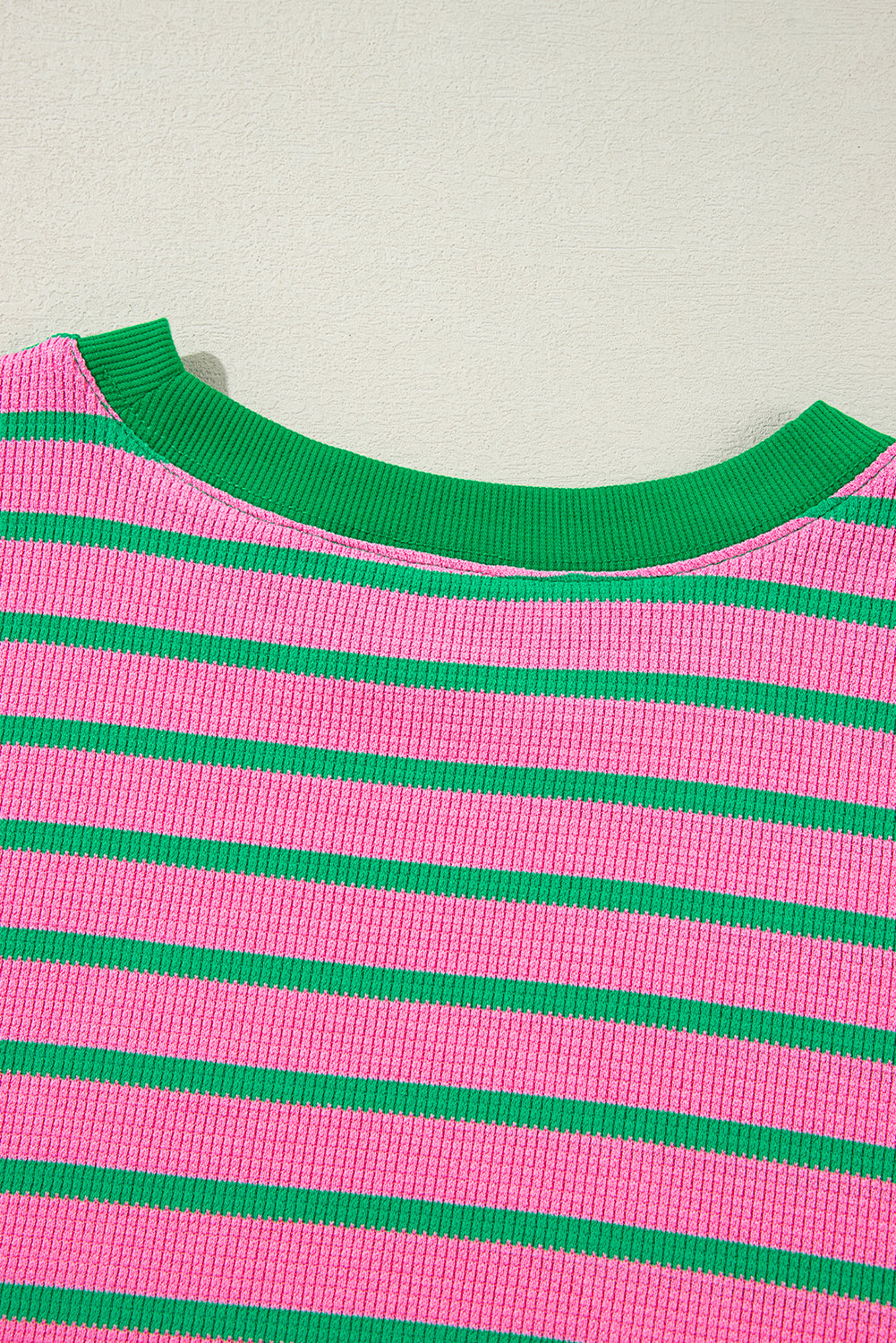 Pink Stripe Waffle Knit Crew Neck Plus Size Sweatshirt. PS Collection