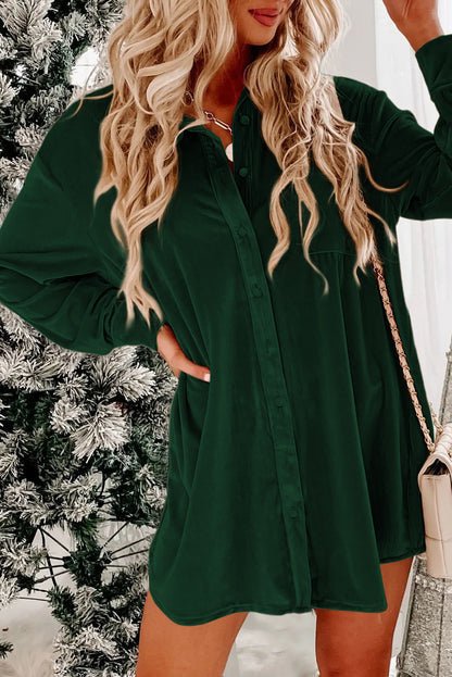 Green Velvet Button Dress. GCollection