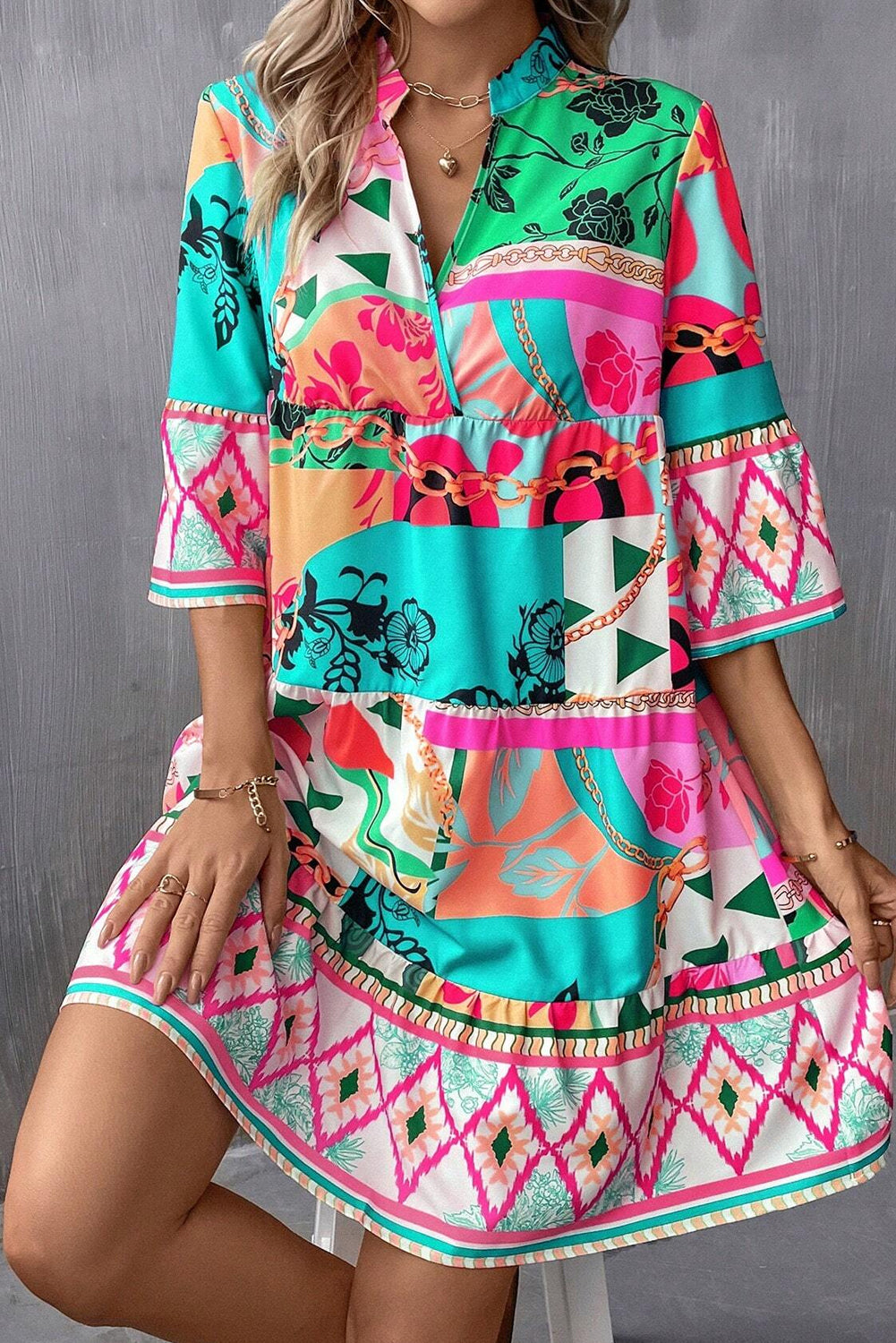 Multicolour Abstract Printed Half Sleeve Dress. GCollection