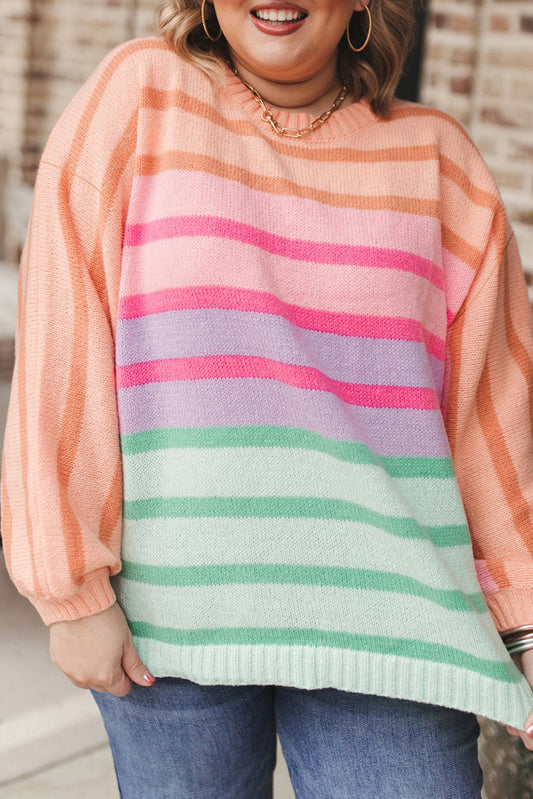 Pink Stripe Balloon Sleeve Sweater. PSCollection