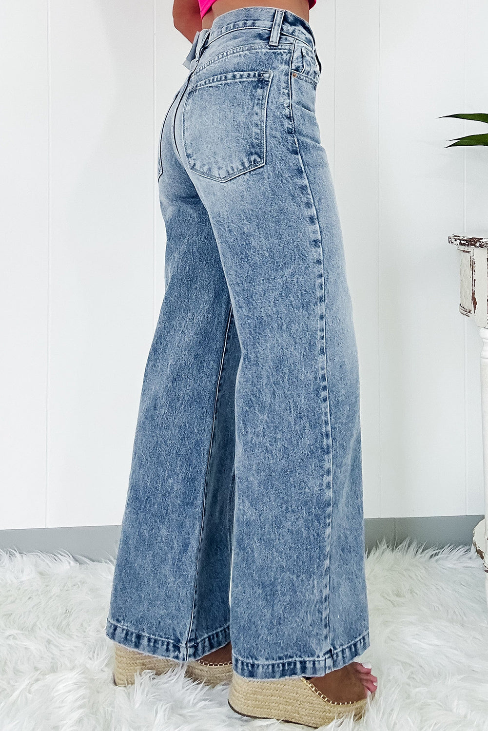 Dusk Blue Central Seamed Wide Leg High Waist Jeans. GCollection