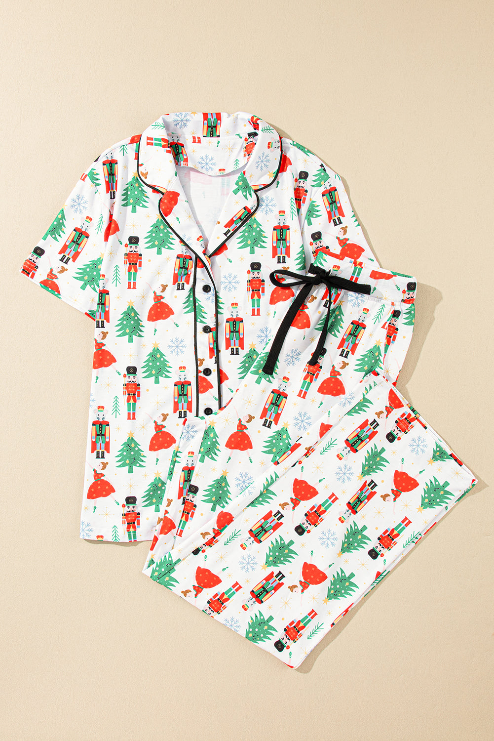 White Printed Christmas Two Piece Sleepwear. GCollection