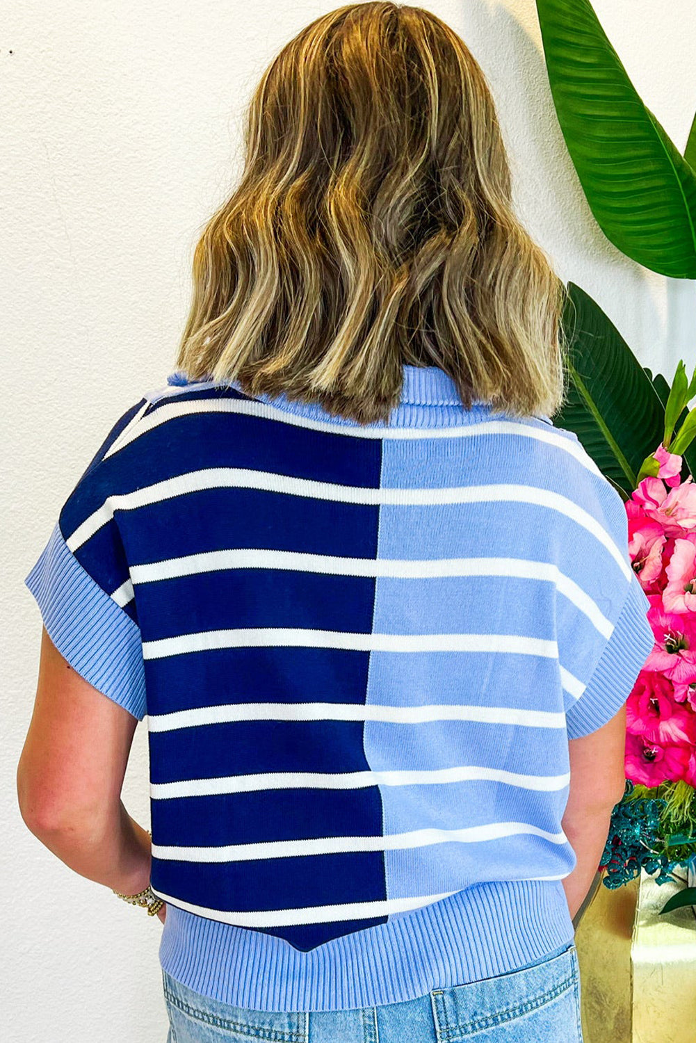 Sky Blue Stripe Colorblock Top