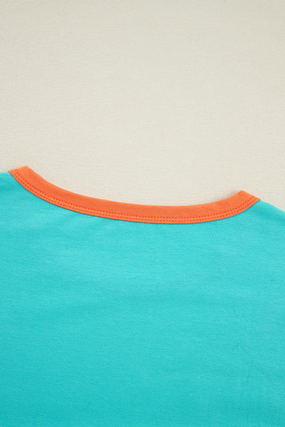 Light Blue Colorblock  Loose Top