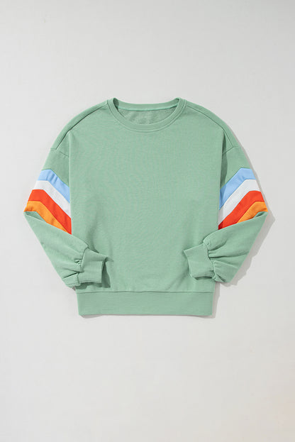 Rainbow Striped Sleeve Crew Neck Loose Sweatshirt. GCollection