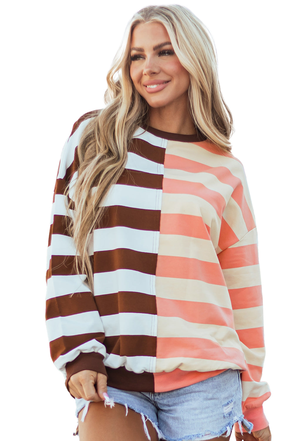 Brown Stripe Pullover Sweatshirt. GCollection