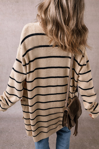 Black Stripe Open Cardigan with Pockets. GCollection