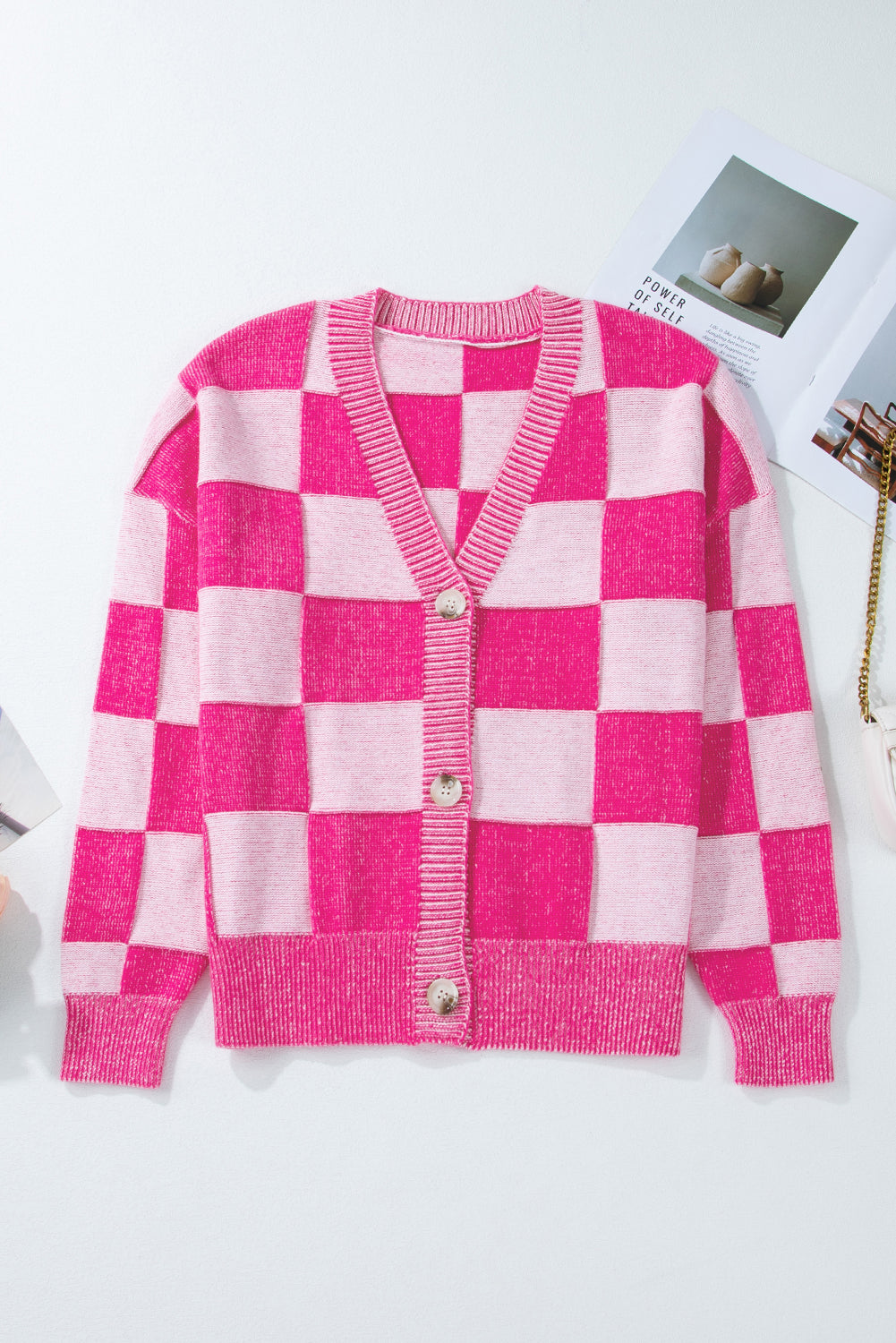 Pink Checkered Cardigan. GCollection