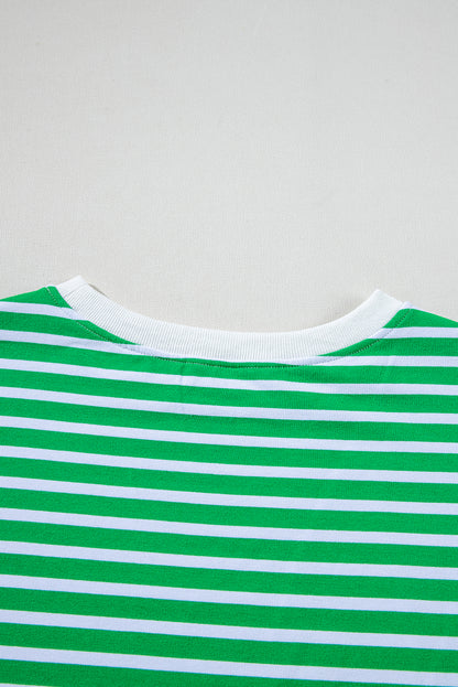 Dark Green Striped Cap Sleeve Tee and Shorts Set. GCollection