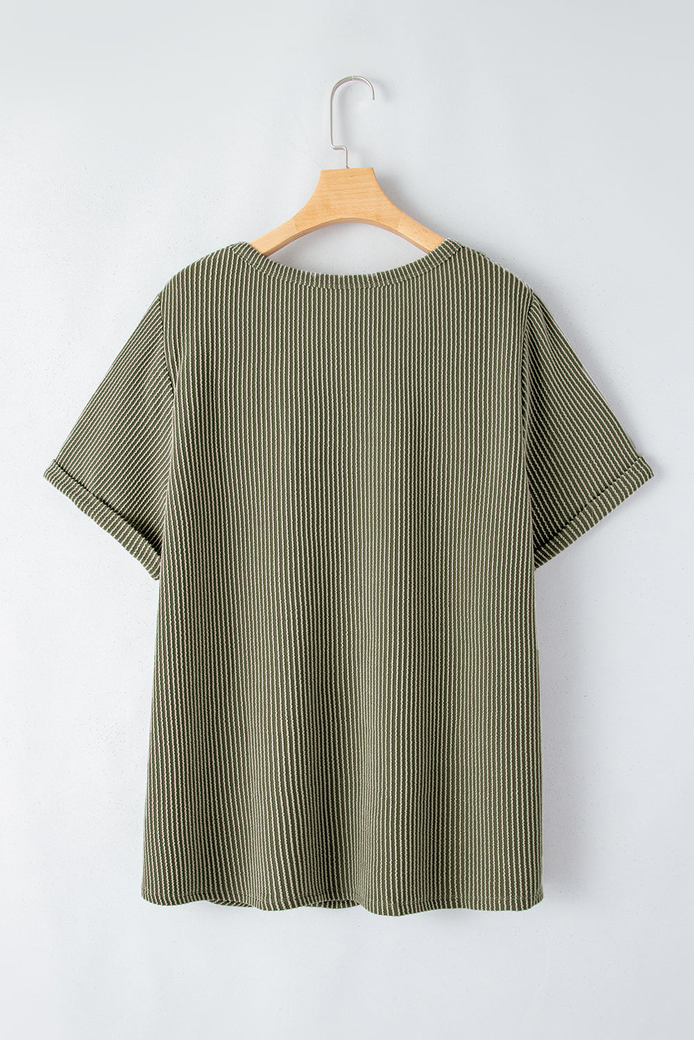 Mist Green Plus Corded V Neck Tee. PSCollection