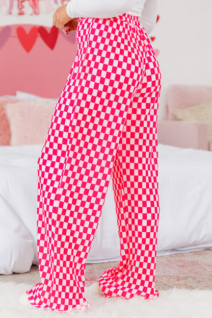 Pink Checkered Buttoned Shirt and High Waist Pants Pajama Set. GCollection