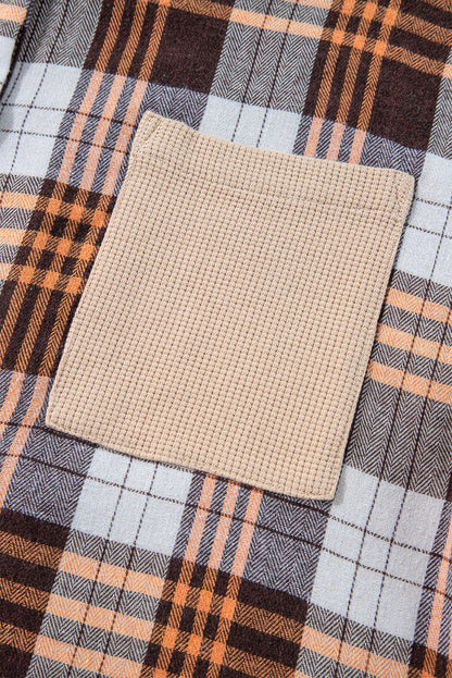 Khaki Knit Plaid Patchwork Shacket. GCollection