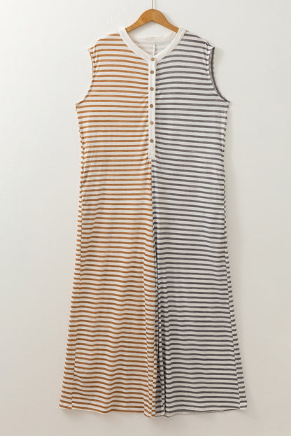 Gray Stripe Plus Size Color Block Wide Leg Jumpsuit. PSCollection