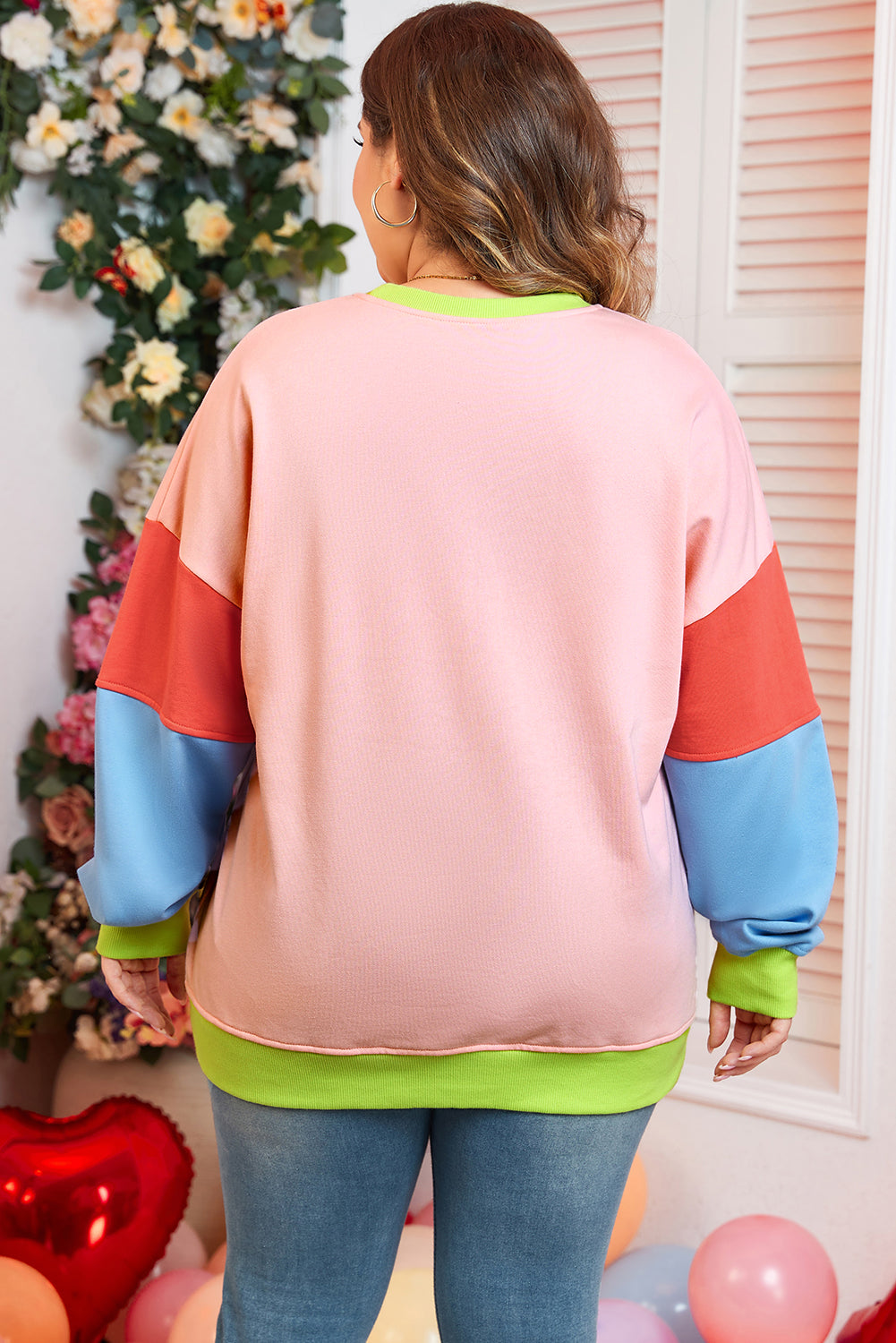 Light Pink Colorblock Patchwork Sweatshirt. PSCollection