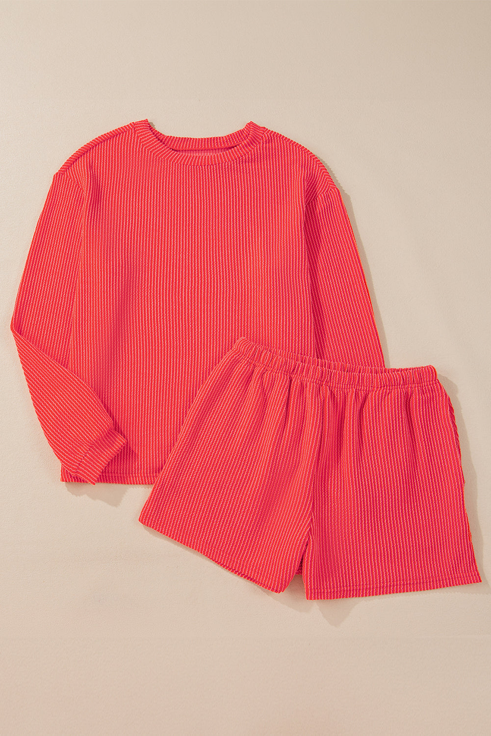 Orange Knit Long Sleeve Top and High Waist Shorts Set. GCollection