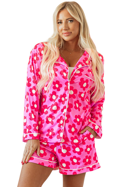 Pink Flower Print Long Sleeve  Pajamas Set. GCollection