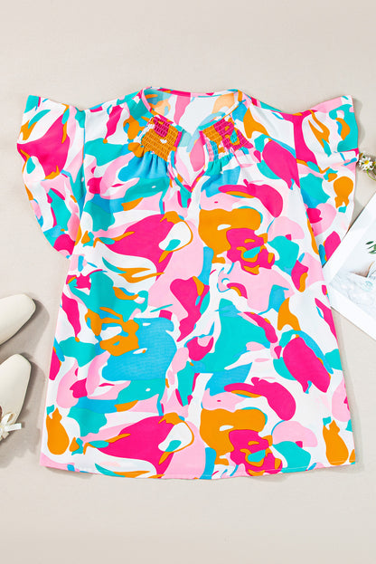 Multicolour Abstract Print Ruffled Blouse. PSCollection