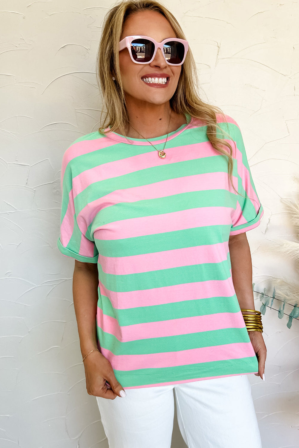 Pink Stripe Colorblock  Loose Tee. GCollection