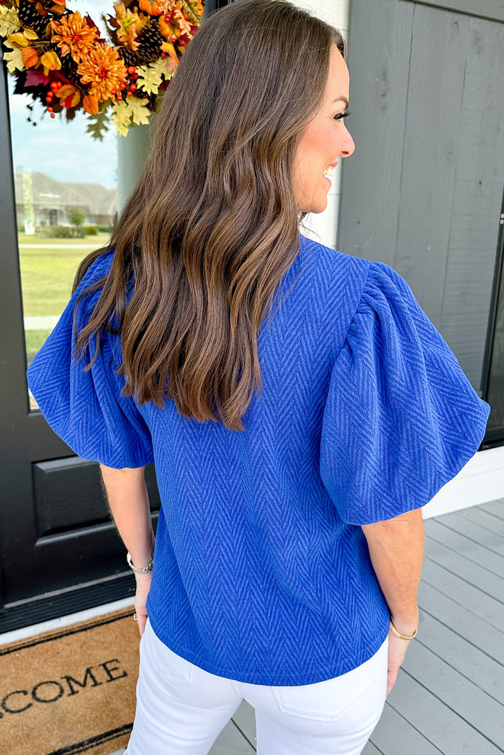 Blue Solid Textured Blouse. GCollection