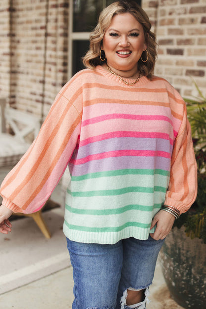 Pink Stripe Balloon Sleeve Sweater. PSCollection