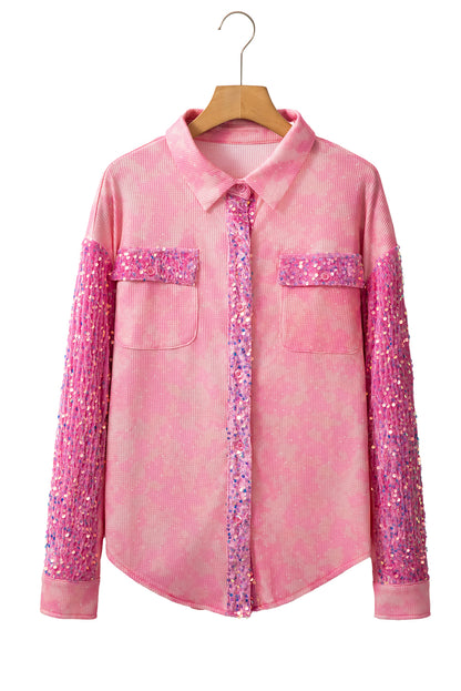 Apricot Pink Mineral Wash Sequin Shacket. GCollection