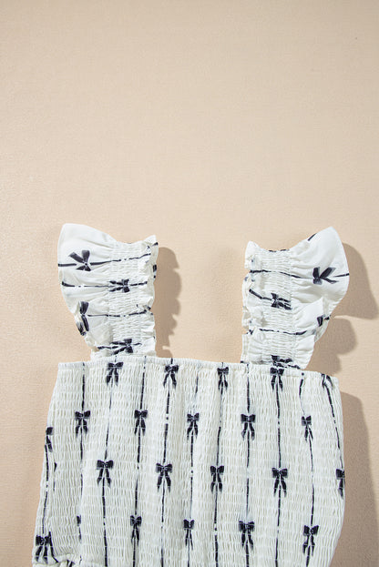 Black Bow Print Smocked Square Neck Ruffle Maxi Dress. GCollection