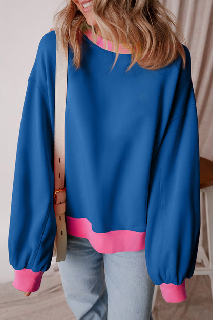 Blue Colorblock Bubble Sleeve Sweatshirt. GCollection