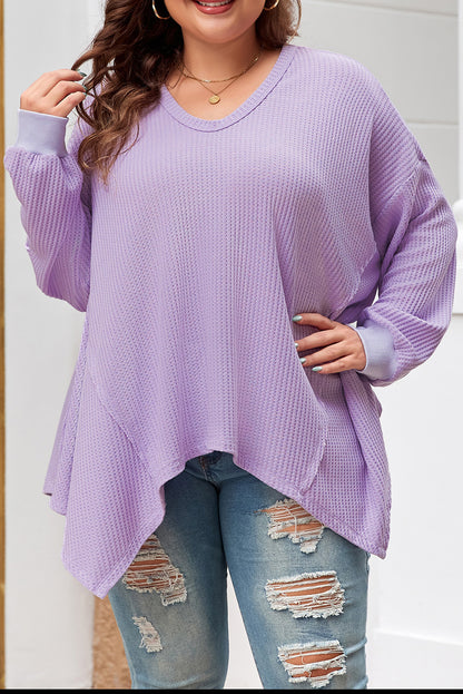 Waffle Knit Exposed Seam Flowy Top. PSCollection