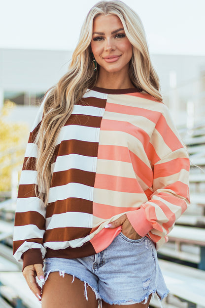 Brown Stripe Pullover Sweatshirt. GCollection