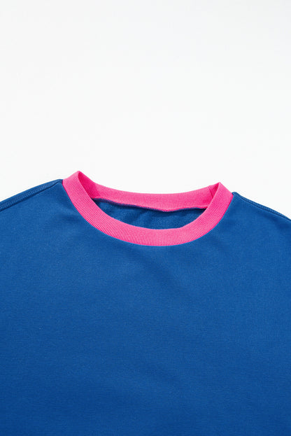 Blue Colorblock Bubble Sleeve Sweatshirt. GCollection