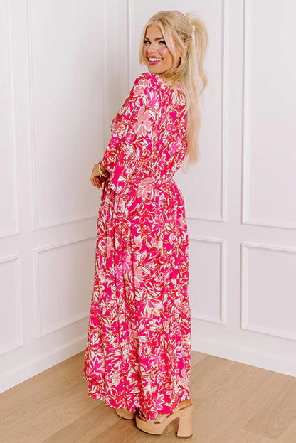 Rose Plus Size Floral V Neck Wide Sleeve Maxi Dress. PSCollection