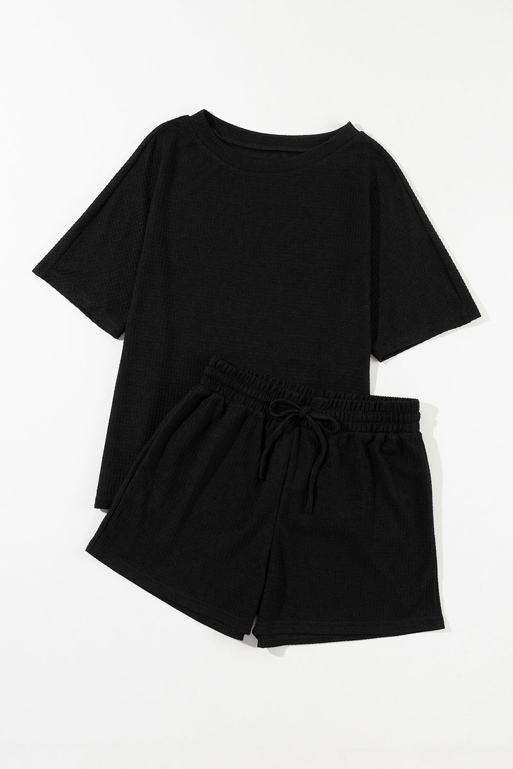 Black Textured Tee and Shorts Set. GCollection