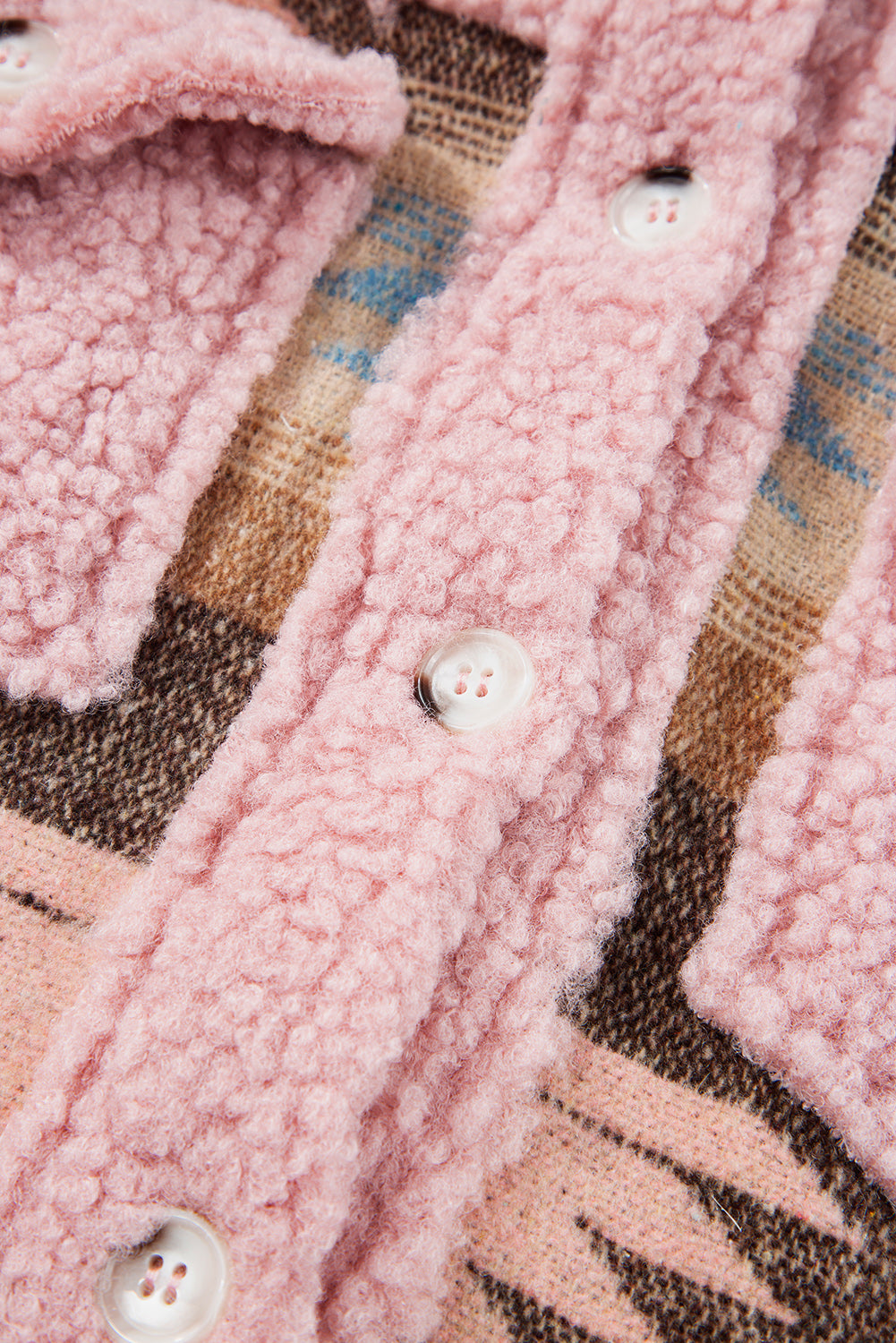 Pink Western Sherpa Splicing Buttoned Flap Pocket Coat. GCollection