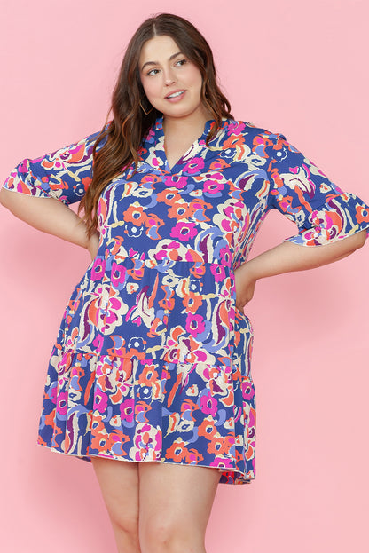 Floral Print Ruffled 3/4 Sleeve Mini Dress. PSCollection