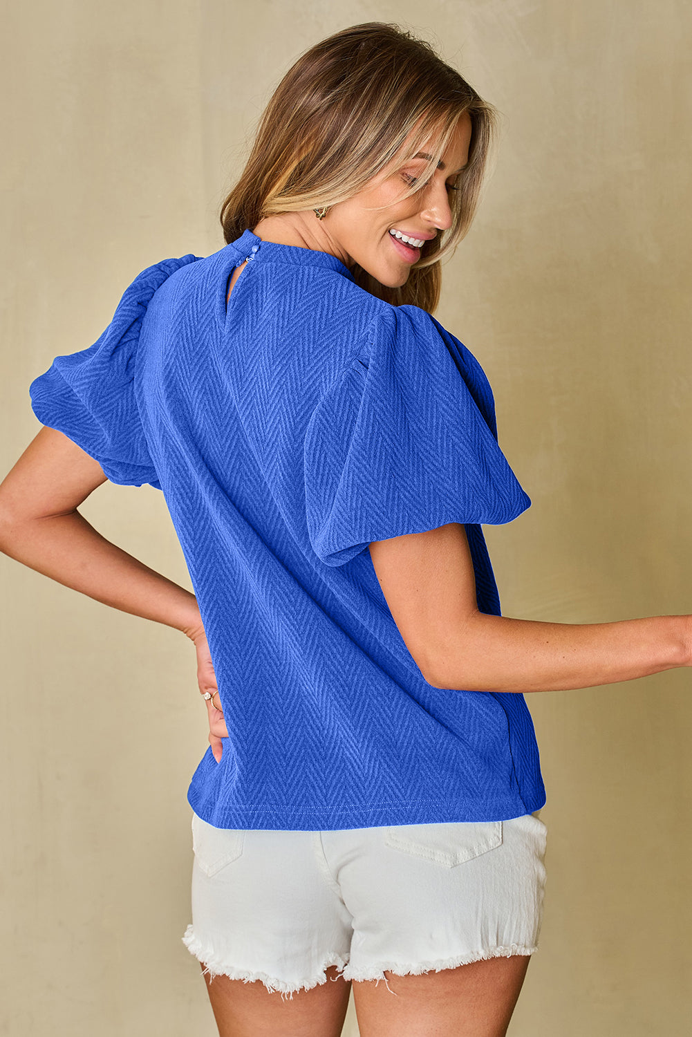 Blue Solid Textured Blouse. GCollection