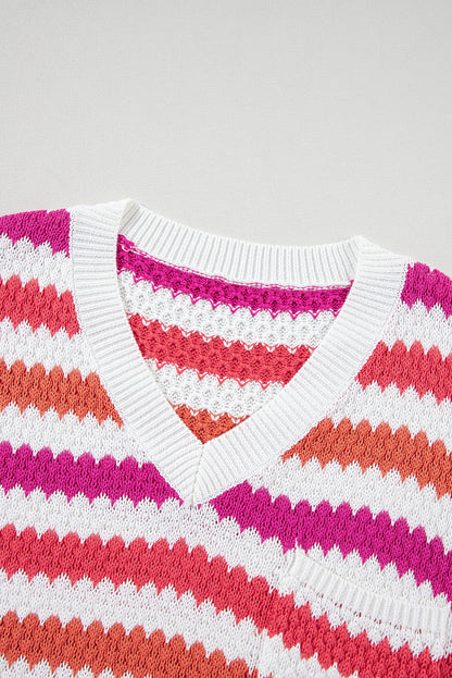 Pink Stripe V Neck Sweater. PSCollection