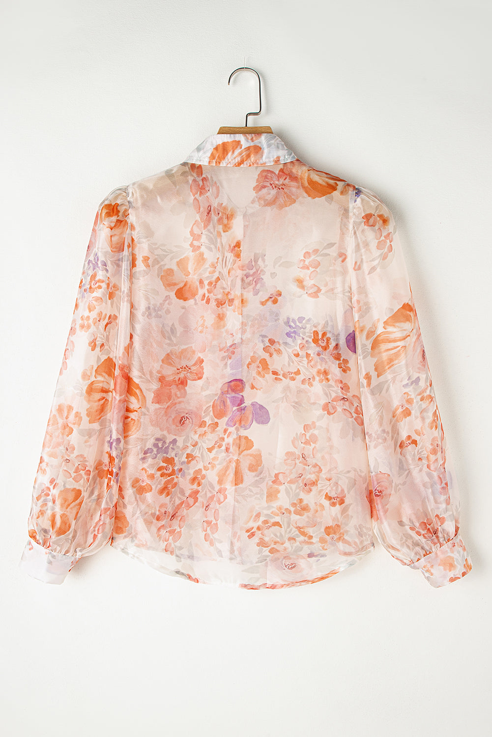 White Floral Print Balloon Sleeve Loose Shirt. GCollection