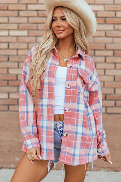 Pink Plaid Button Up Shacket. GCollection