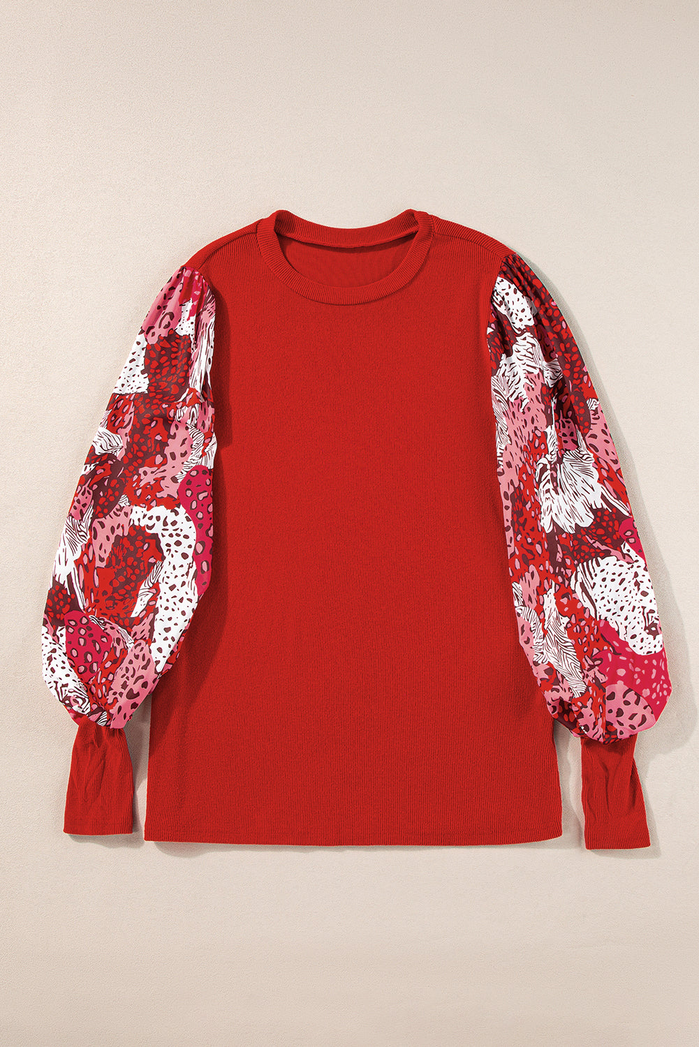 Red Contrast Mixed Animal Print Lantern Top. GCollection