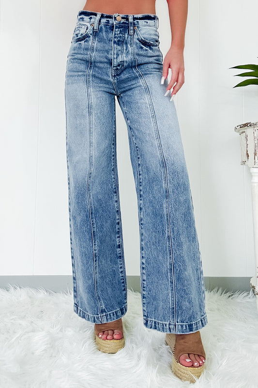 Dusk Blue Central Seamed Wide Leg High Waist Jeans. GCollection