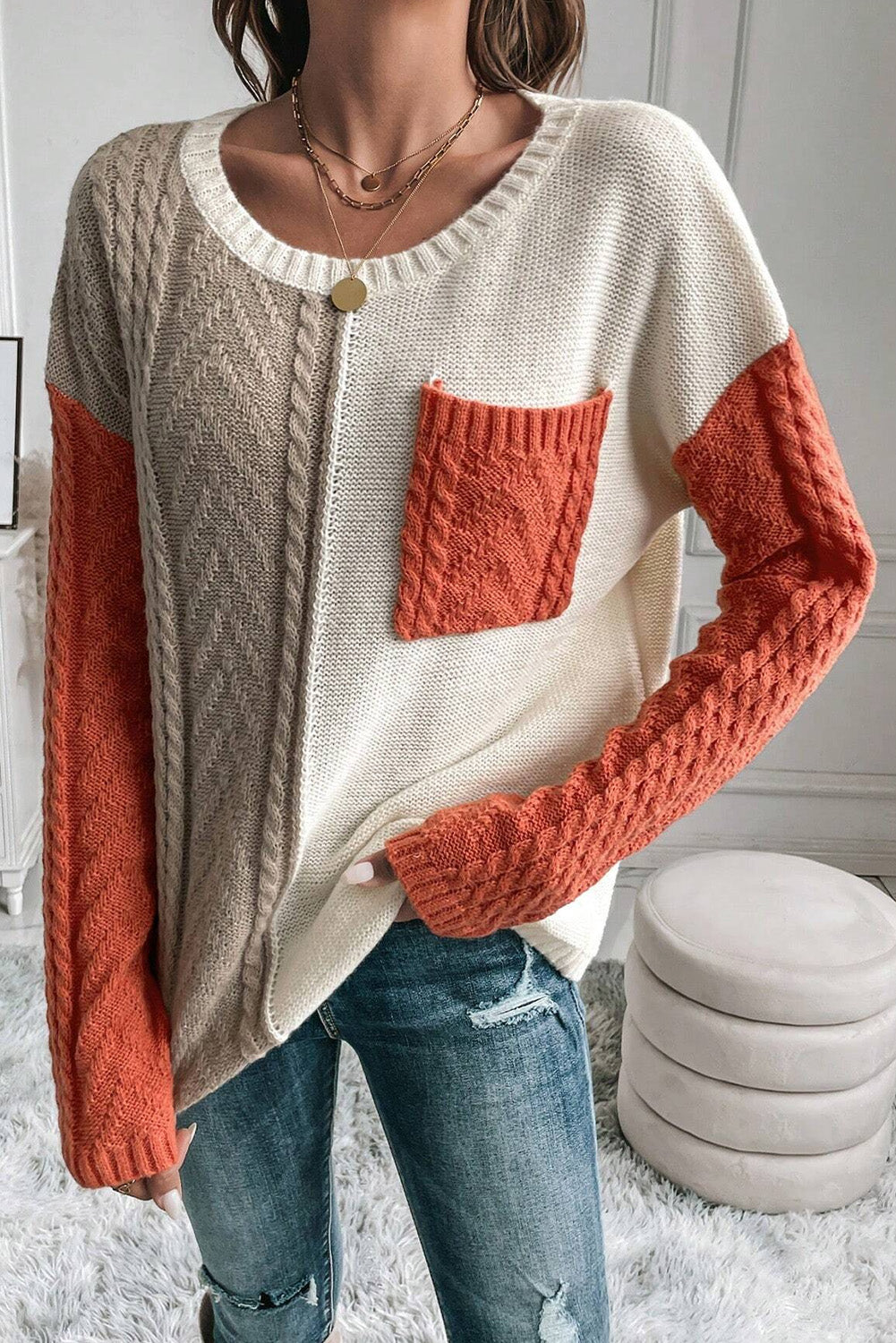 Gold Colorblock Patched Sweater. GCollection