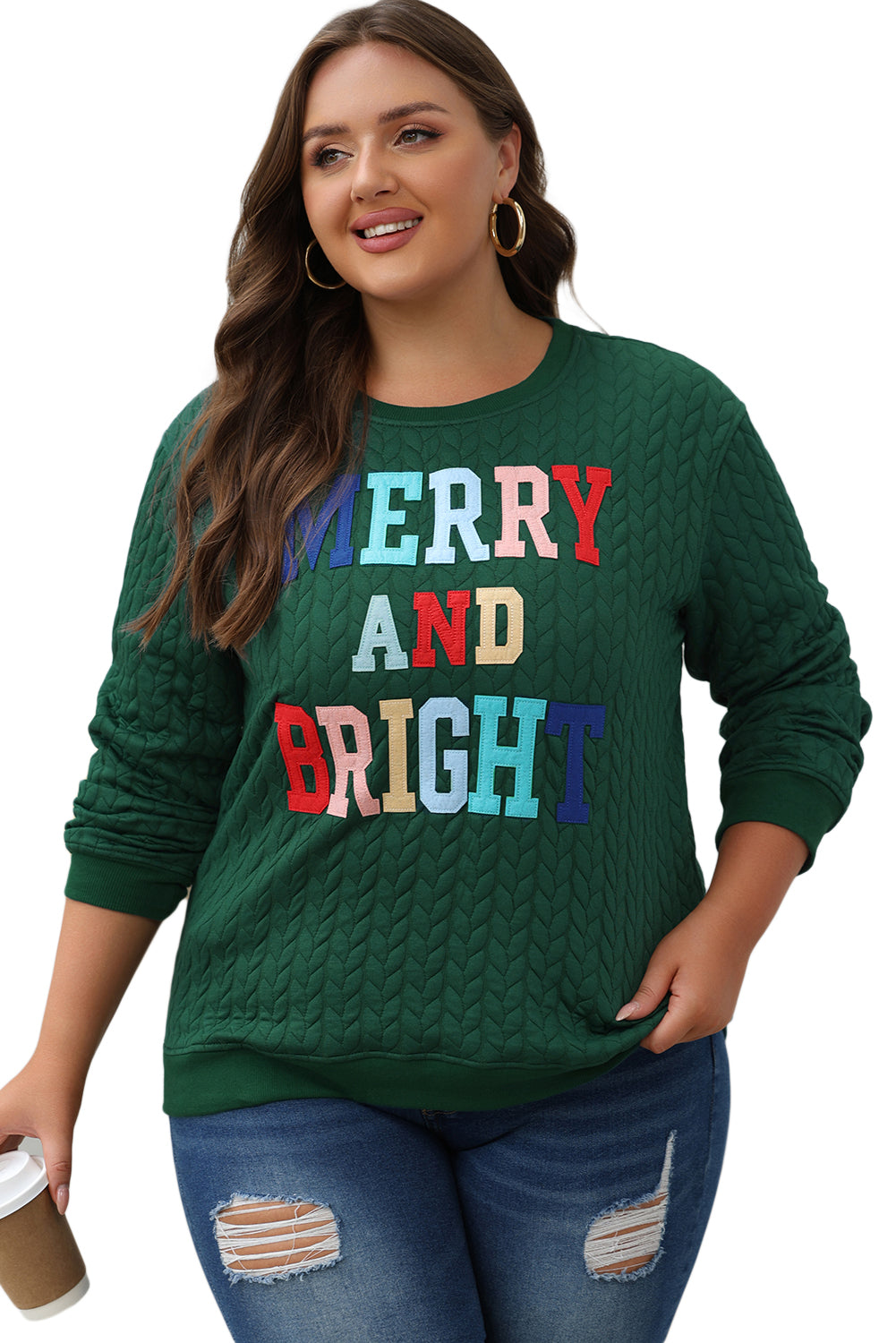 7Green Merry And Bright Cable Knit Pullover Sweatshirt. GCollection