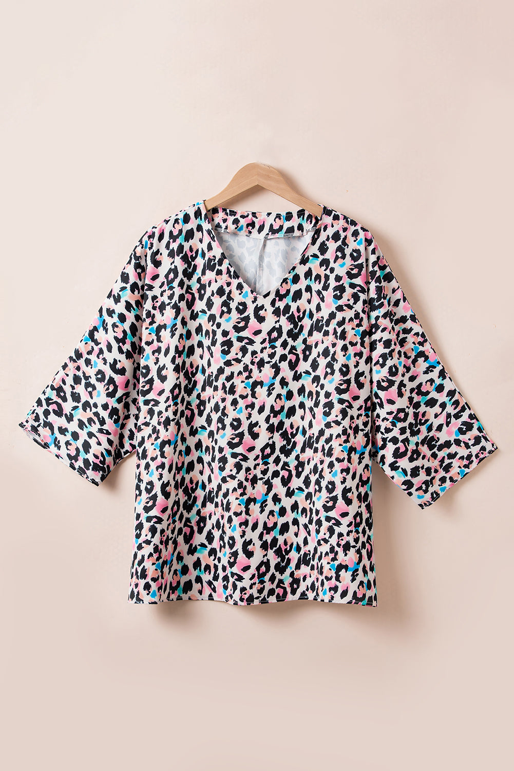 Leopard Print V Neck Batwing Sleeve Top. PSCollection