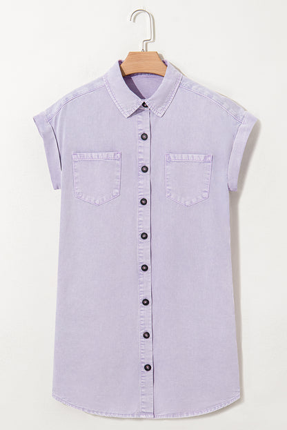 Orchid Petal Short Sleeve Denim Shirt Dress. GCollection