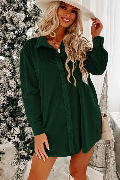 Green Velvet Button Dress. GCollection